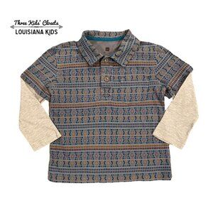 Tea Collection Sz 3 Layered Sleeve Printed Polo Shirt